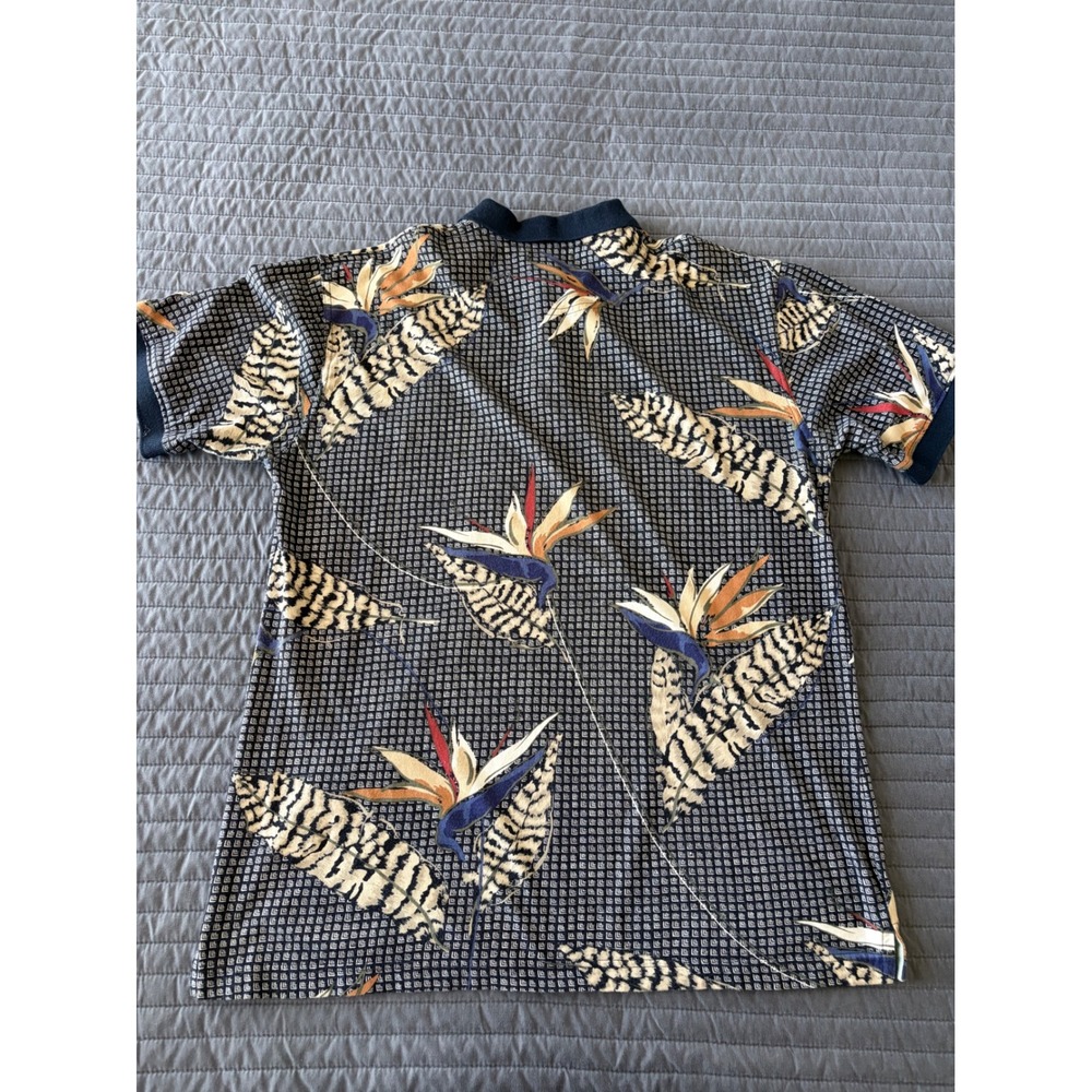 Urban Outfitters BDG Mens Bird of Paradise Floral Polo Shirt Navy Blue Medium - Picture 8 of 9